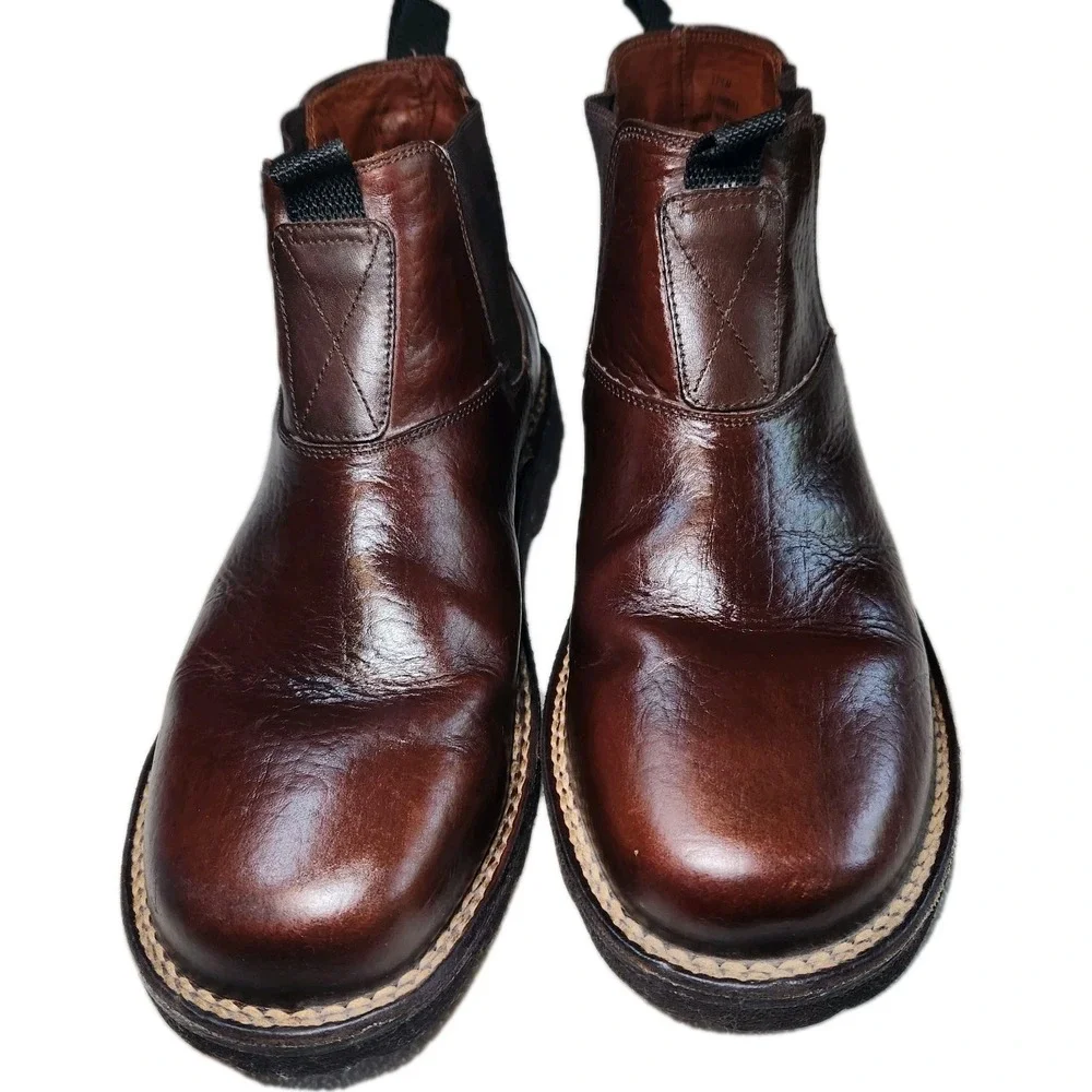 H.S. TRASK Chelsea Boots Mens 11.5 M Brown Genuine Bison Leather Brazil Slip-On